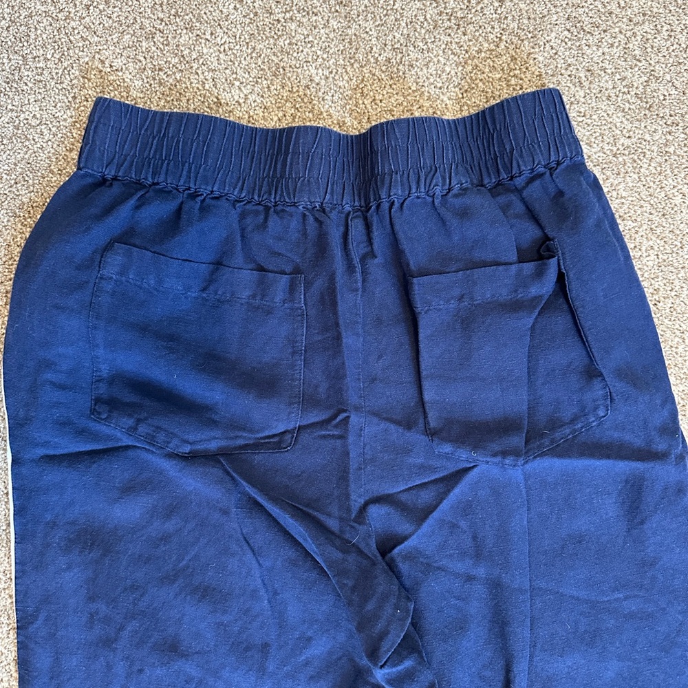 Evereve Navy Wide-Leg Track Pants with White Side Stripe - Picture 3 of 3